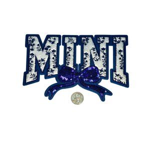 MINI  8" X 5" Chenille Fabric Sequins Embroidered Patch Blue White New